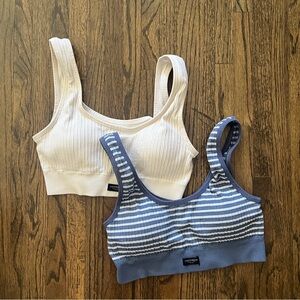 Lucky Brand Set of 2 Women’s Ribbed Seamless Bralette - White & Blue Stripe